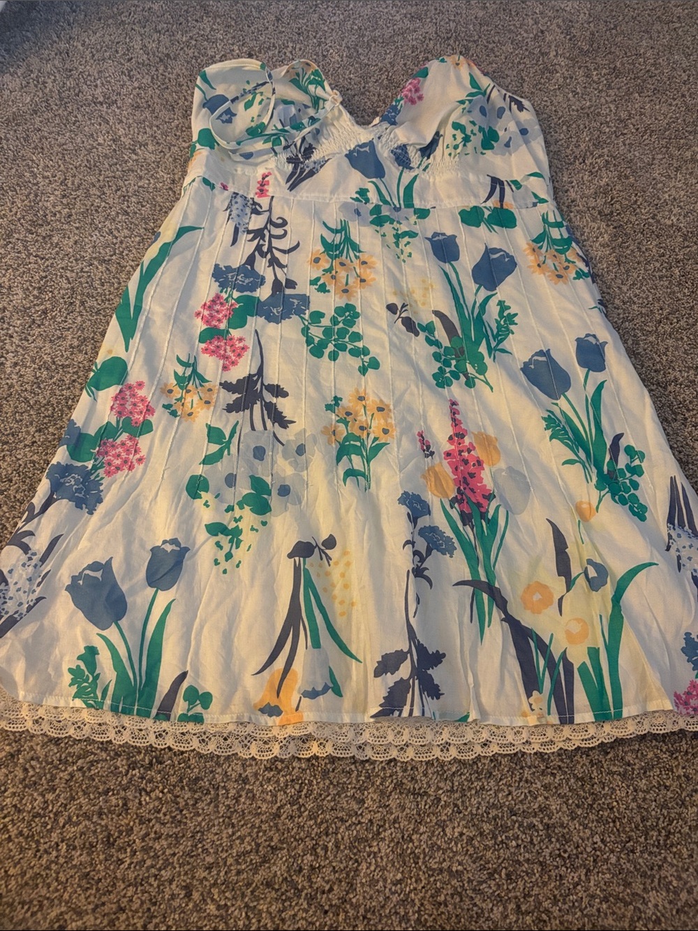 American Eagle Outfitters White Strapless Dress with Blue and Green Floral Print